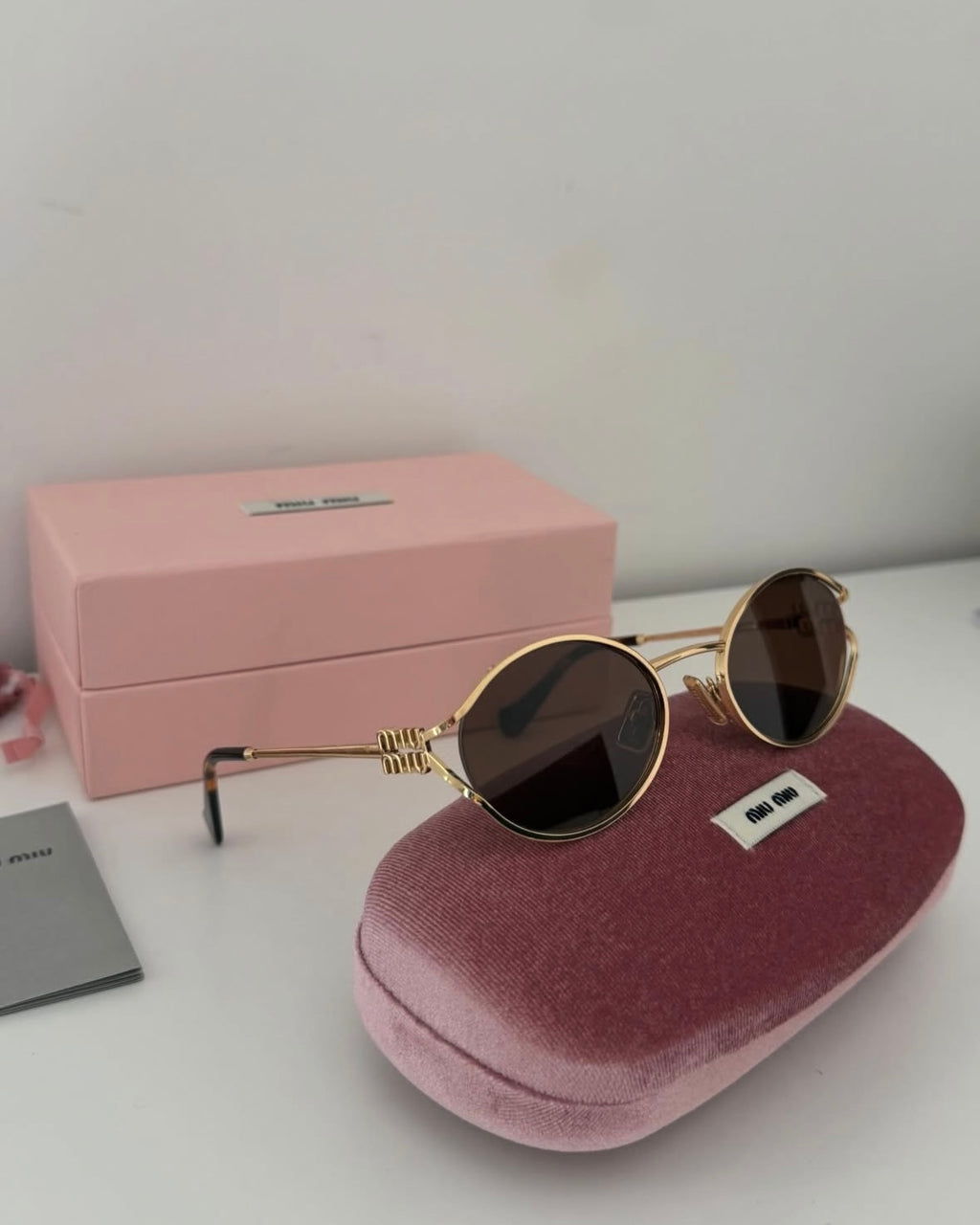 Gold Metal Oval Frame Sunglasses (with case and box)