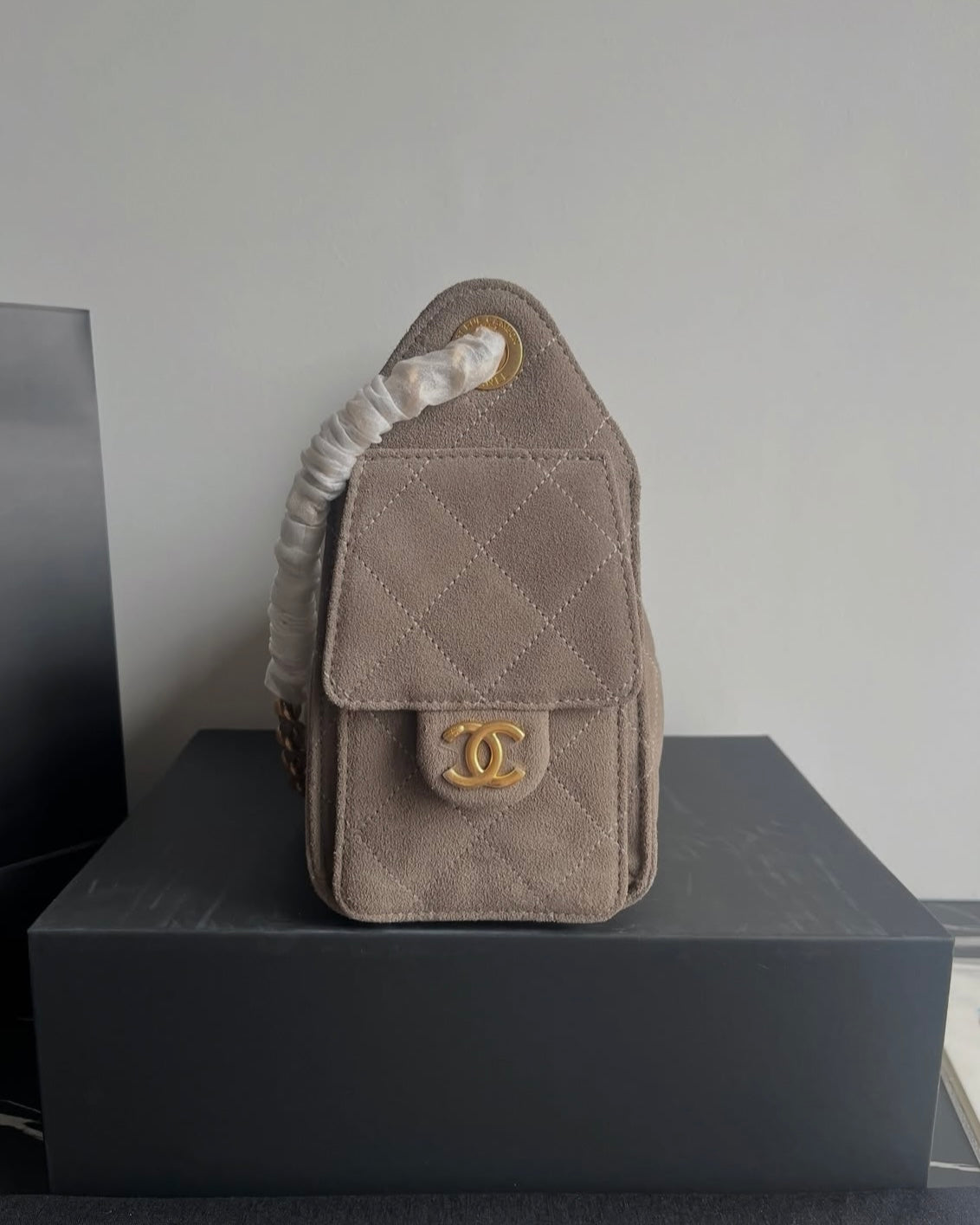 Beige Suede Mini 20cm Hobo Bag