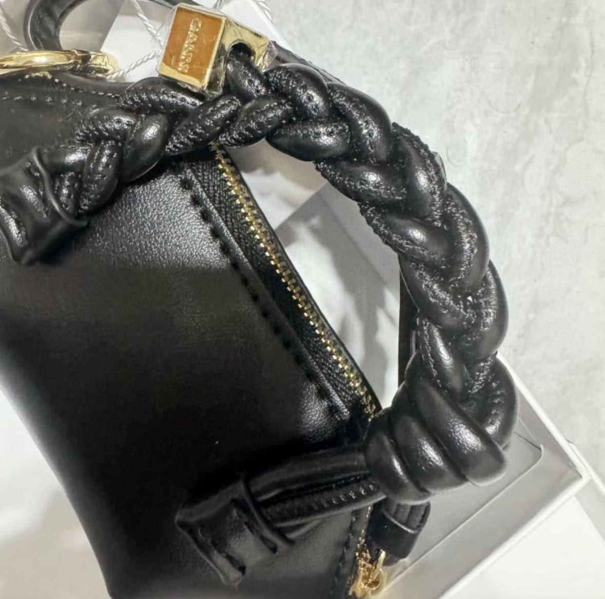 Black Leather Rope Handle Mini Handbag