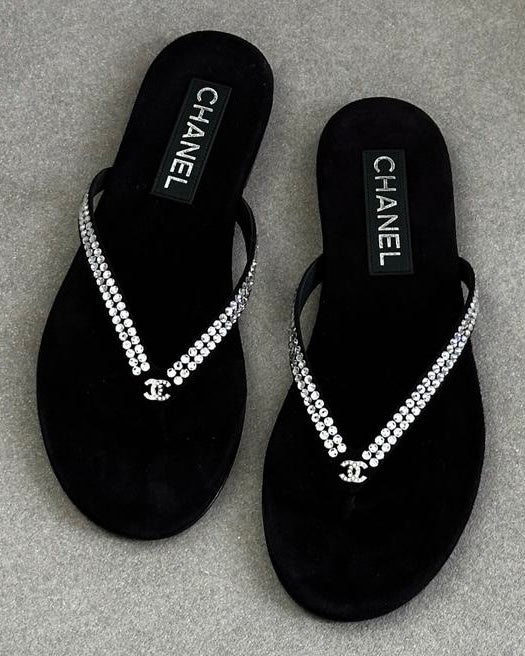 CC Velvet Black Rhinestone Flip Flops