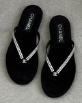 CC Velvet Black Rhinestone Flip Flops