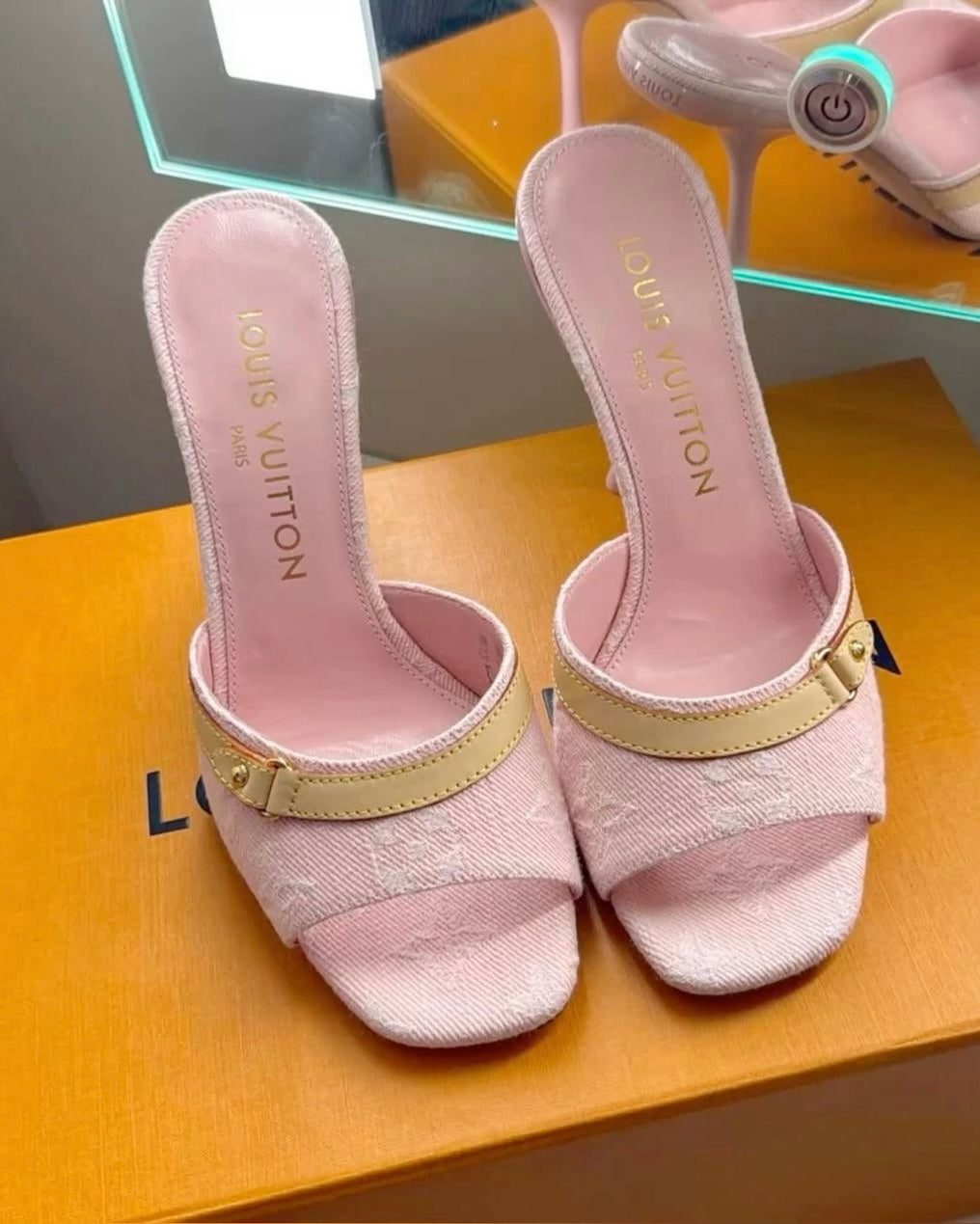Pink Denim Kitten Heels (With Box)