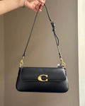 Black Leather Gold C Shoulder Bag