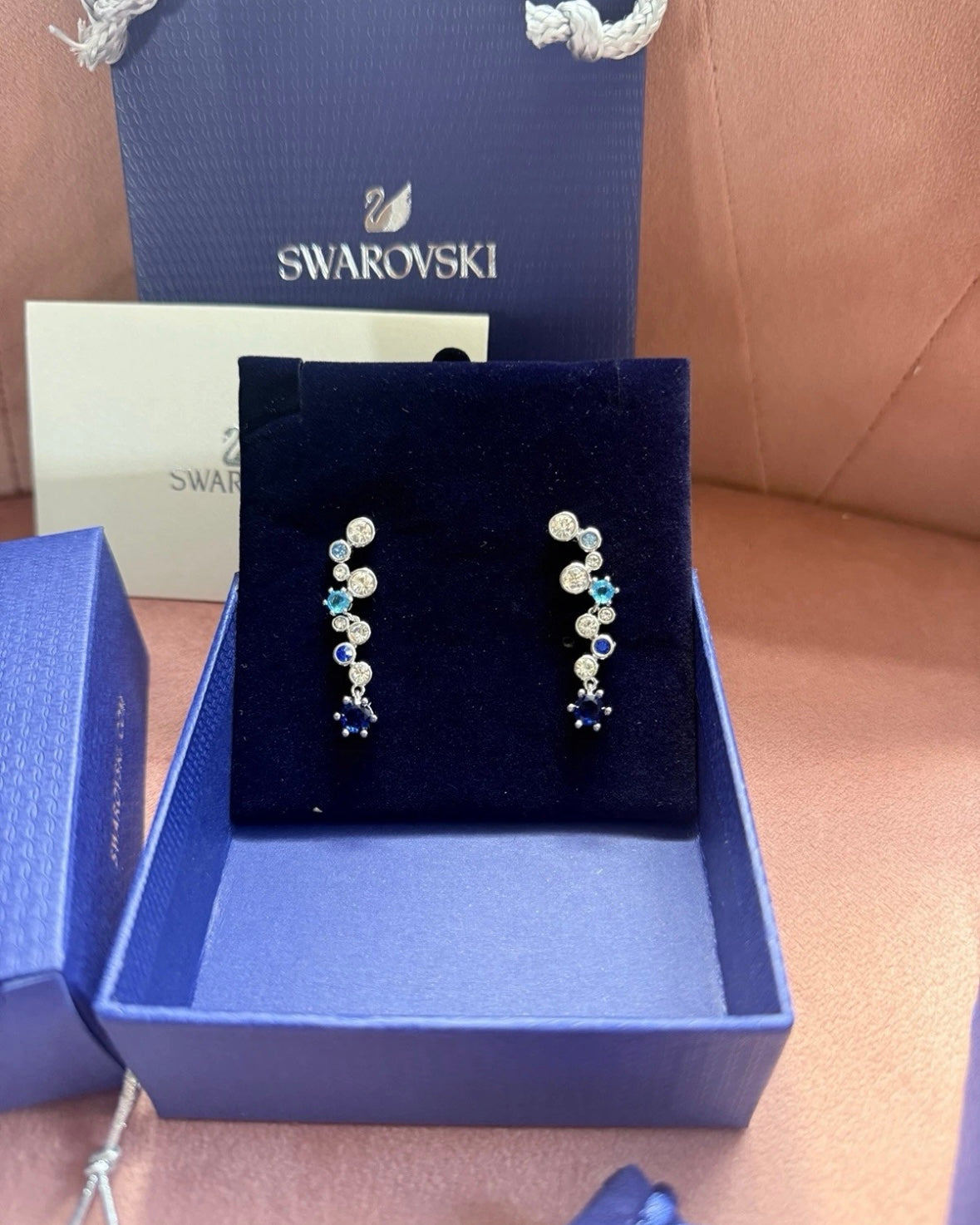 Blue Rhinestone Drop Earrings