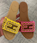 Baguette Scalloped Edge Flat Sandals