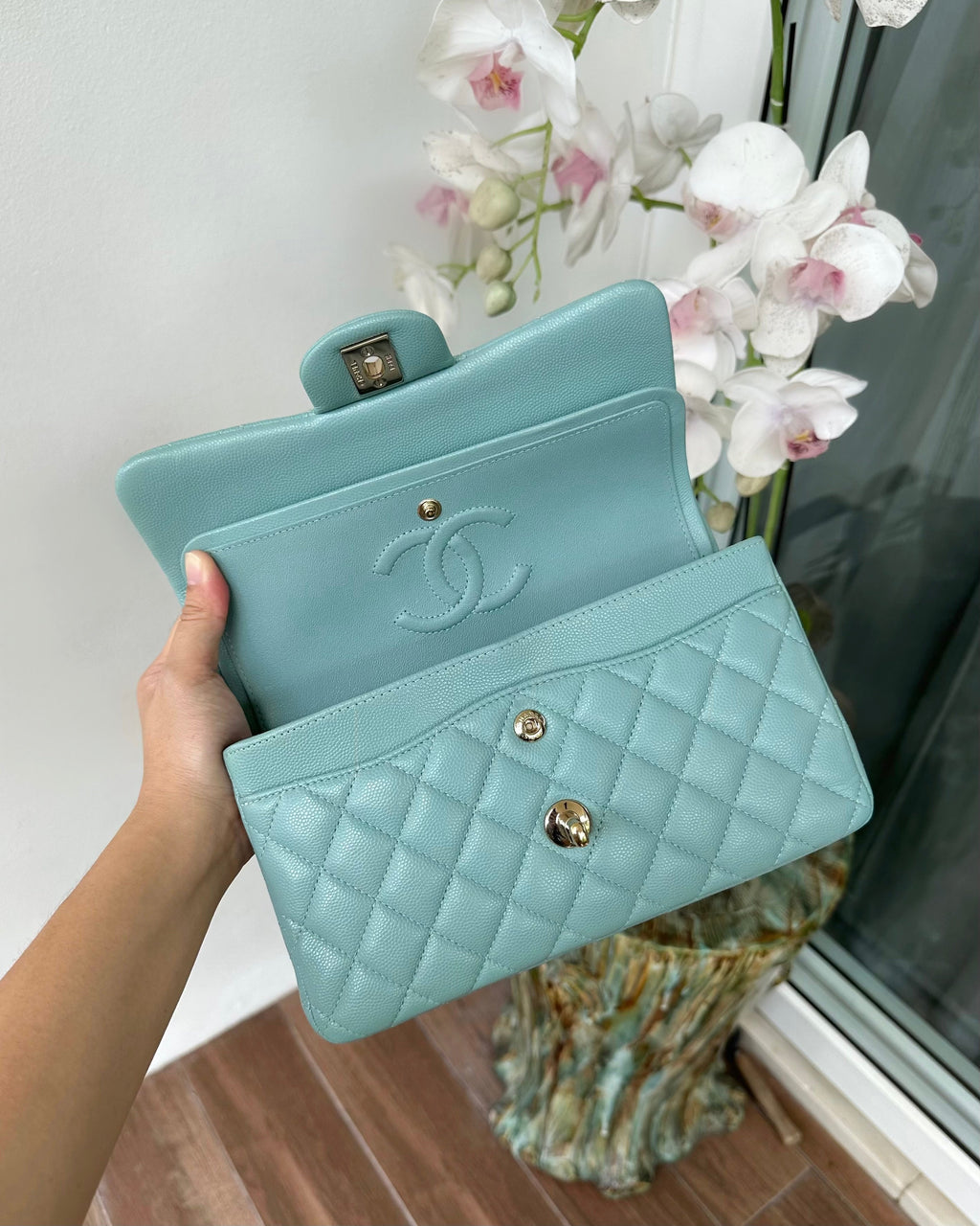 Tiffany Blue Quilted Silver Flap Bag