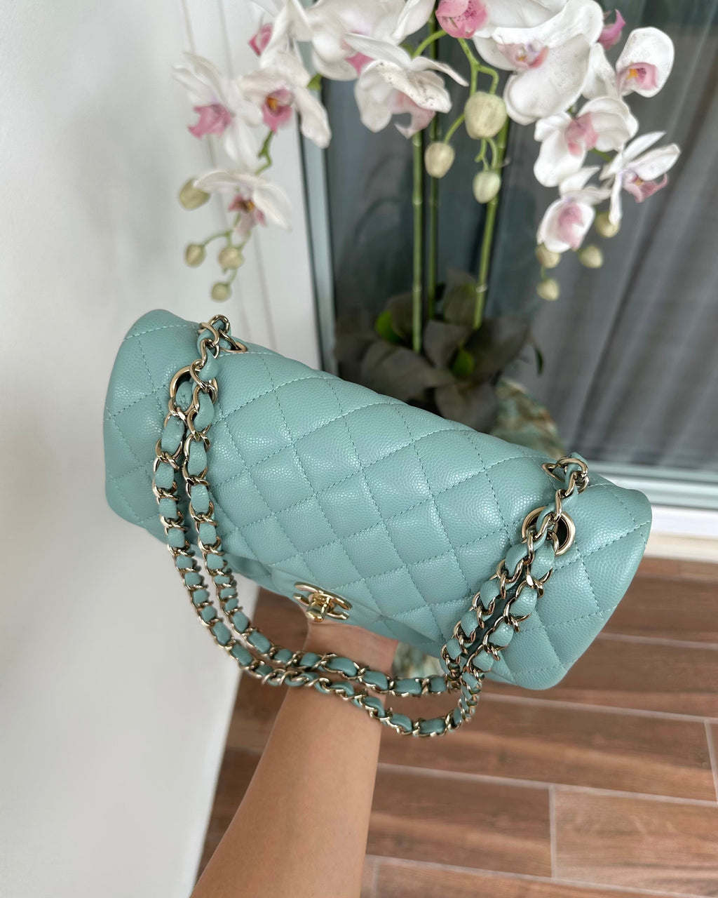 Tiffany Blue Quilted Silver Flap Bag