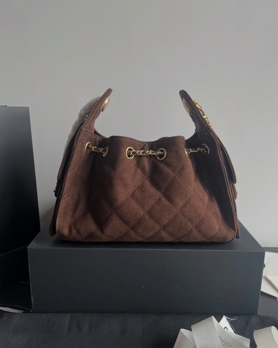 Brown Suede Mini 20cm Hobo Bag