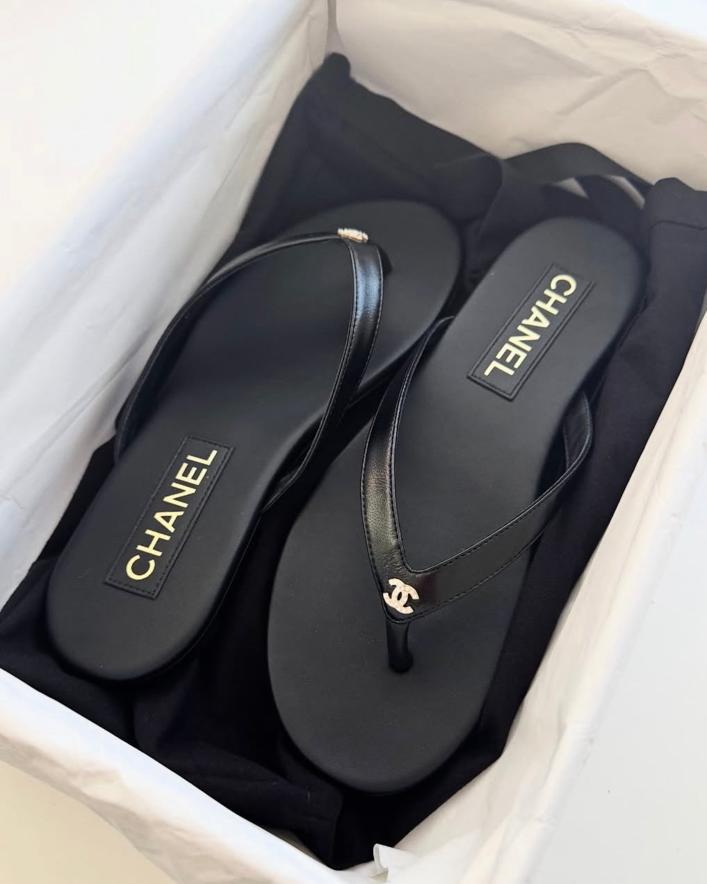 Rhinestone CC Black Flip Flops