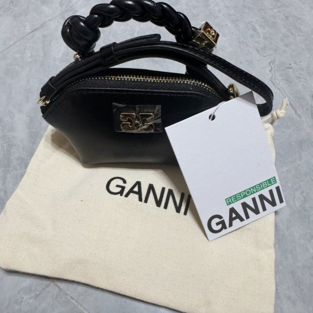 Black Leather Rope Handle Mini Handbag