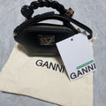 Black Leather Rope Handle Mini Handbag