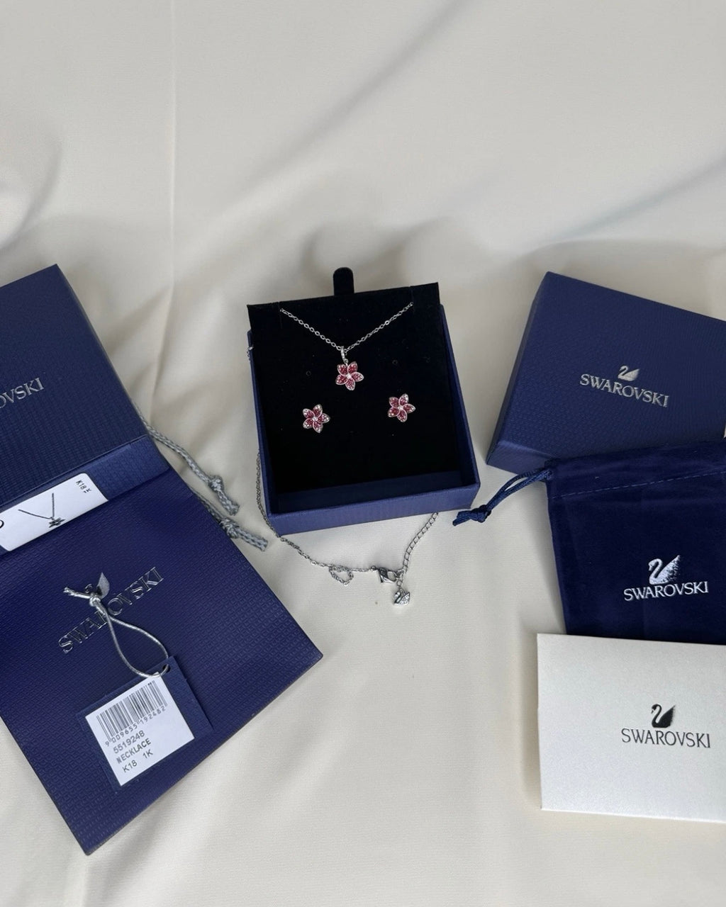 Pink Flower Necklace & Earrings Set