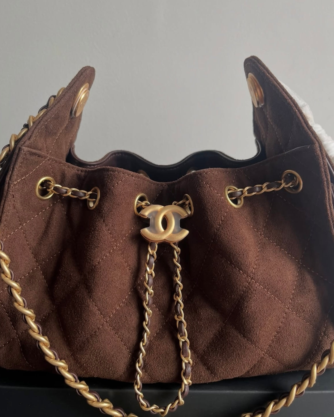 Brown Suede Mini 20cm Hobo Bag