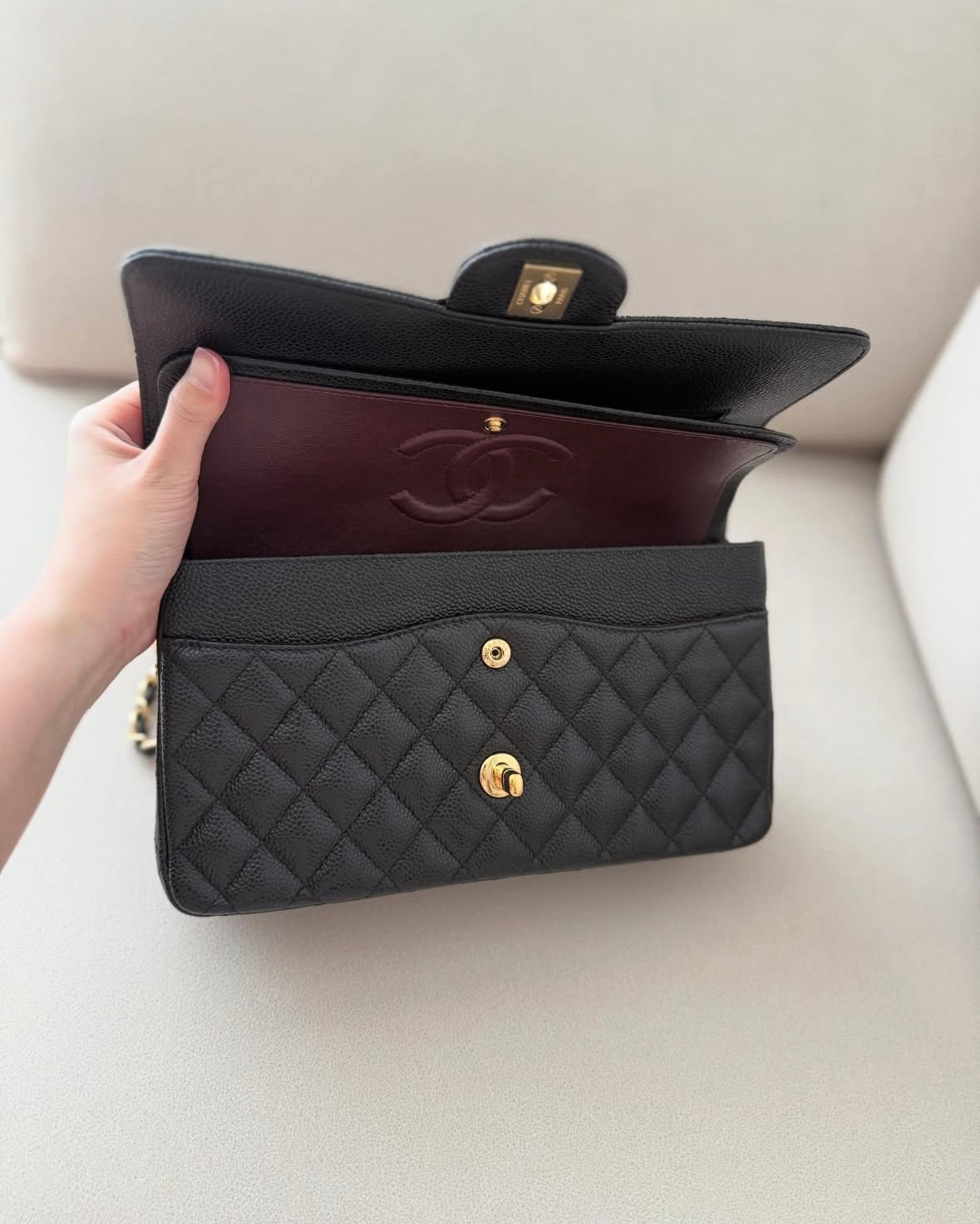 Black Quilted Gold 26cm Flap Bag