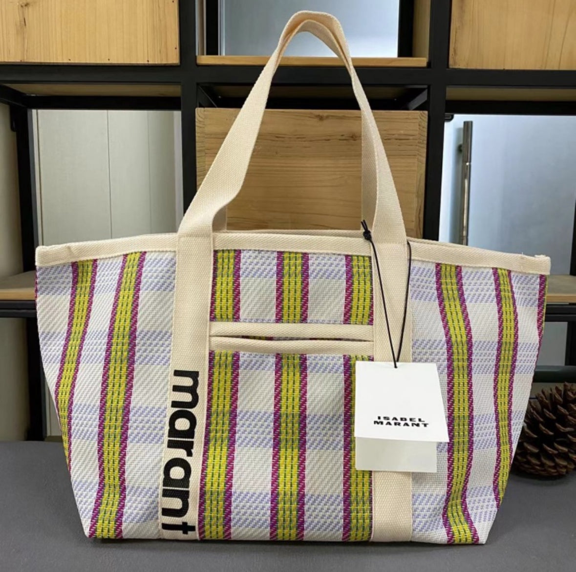 Marant Patterned Canvas Large Beach Tote Bag