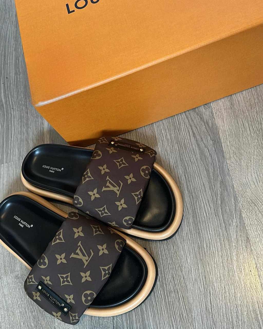LV Brown Puffy Pillow Sliders