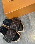 LV Brown Puffy Pillow Sliders