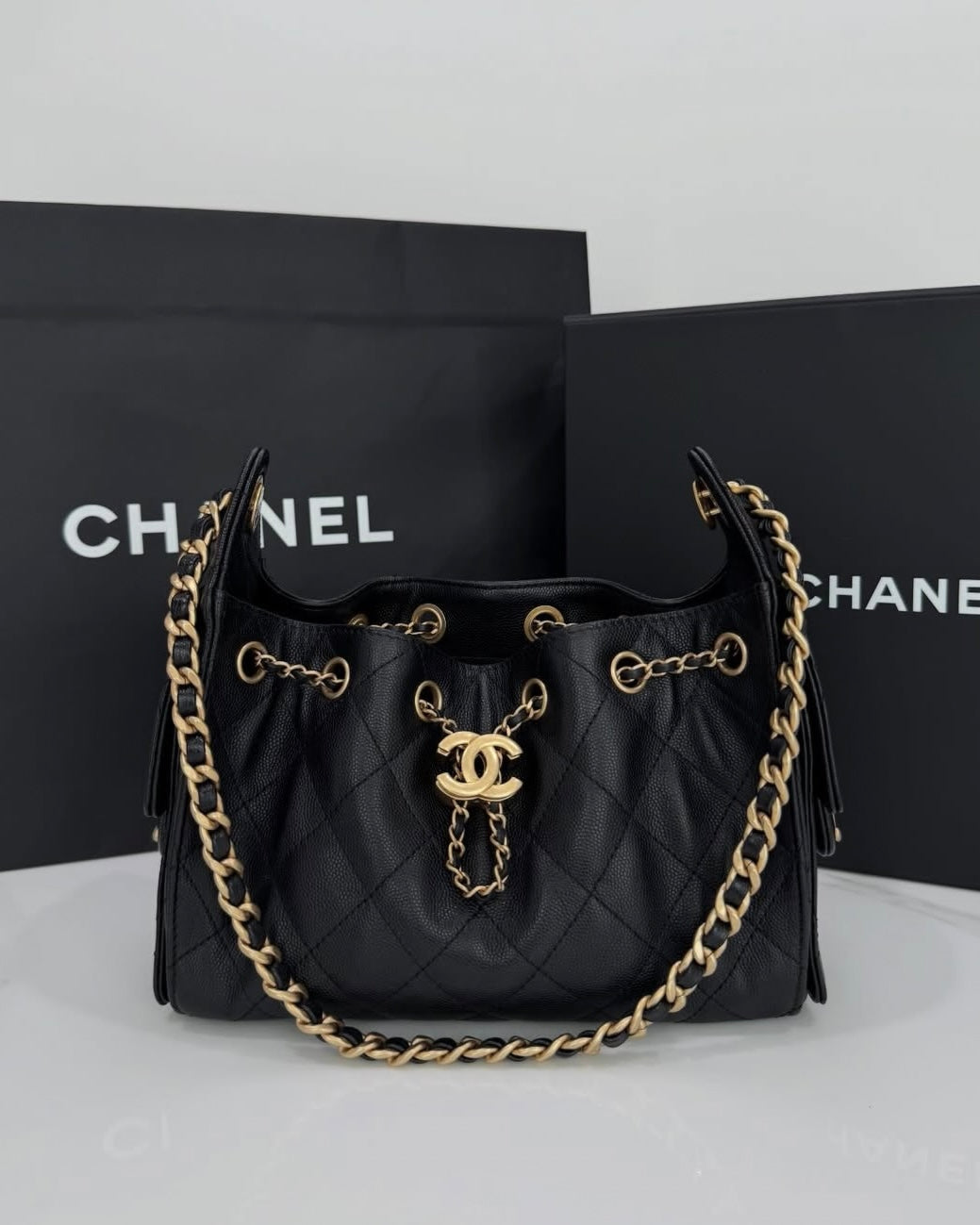 Black Leather Mini 20cm Hobo Bag