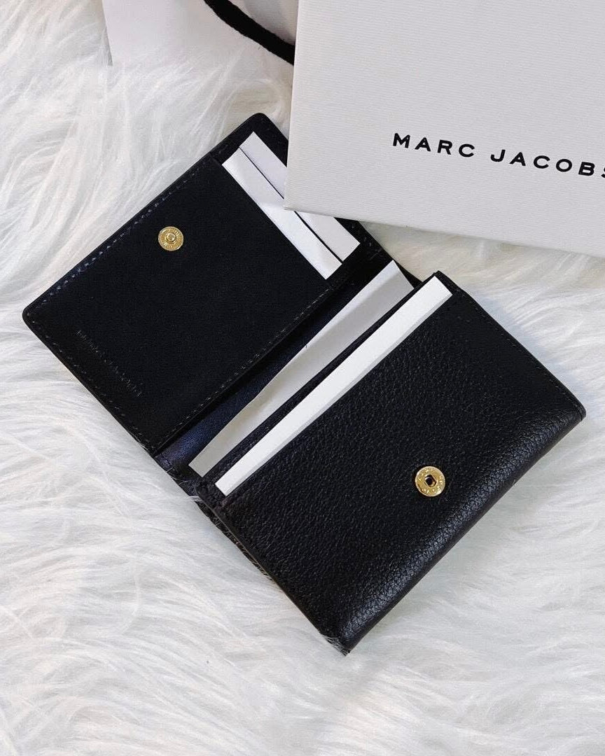 Black Leather Gold O Detail Flap Wallet