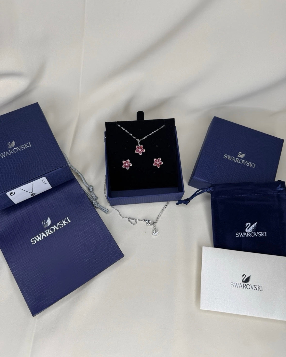 Pink Flower Necklace & Earrings Set