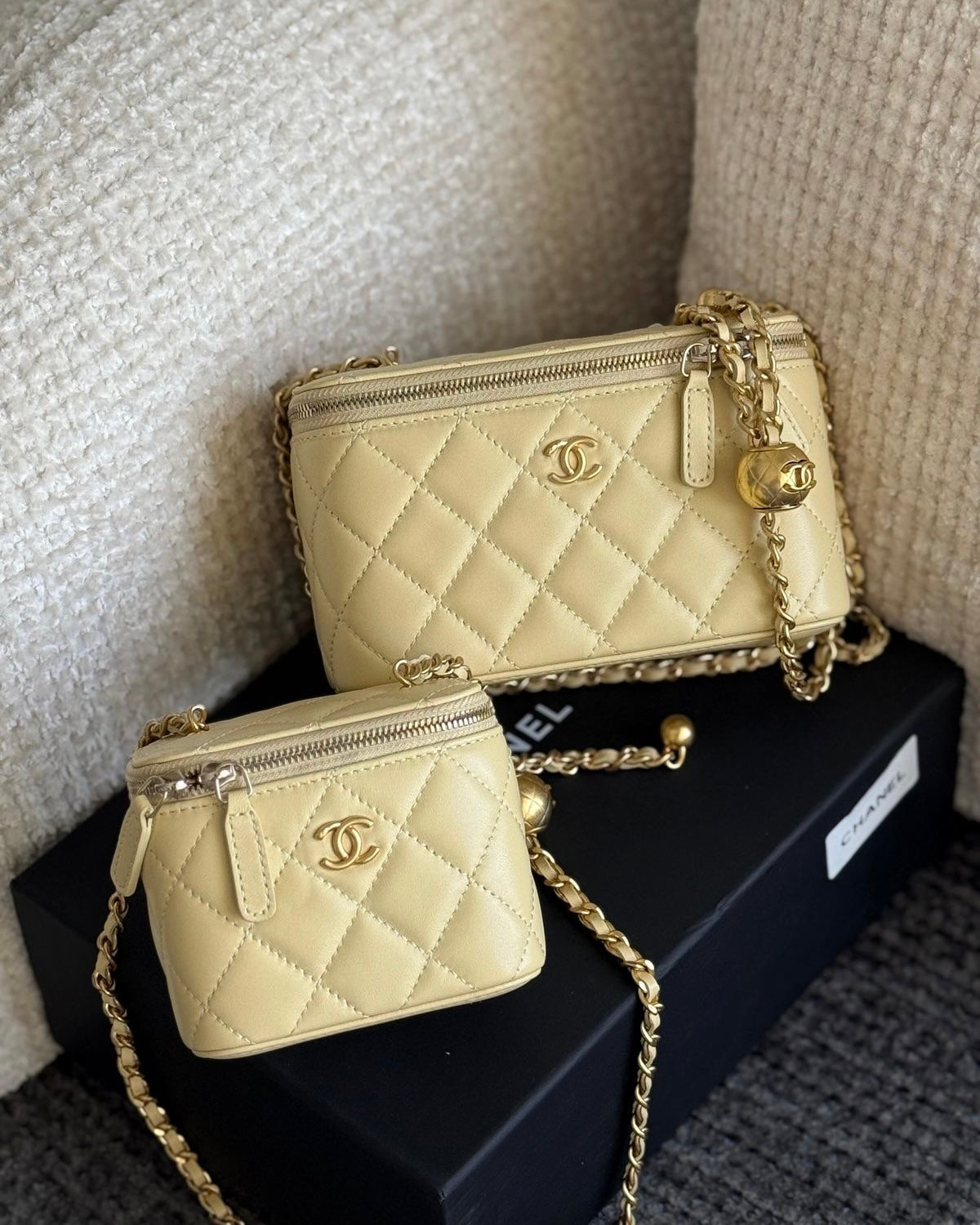 Butter Yellow Quilted Gold Chain Box Bag