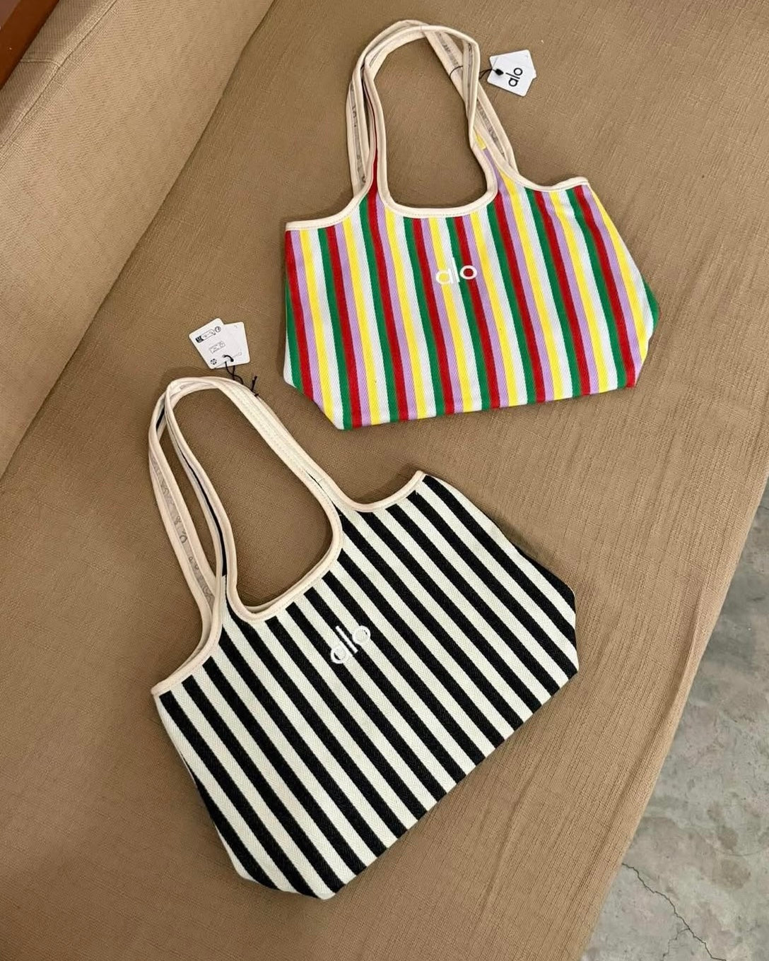 Striped Canvas Yoga Tote Bag