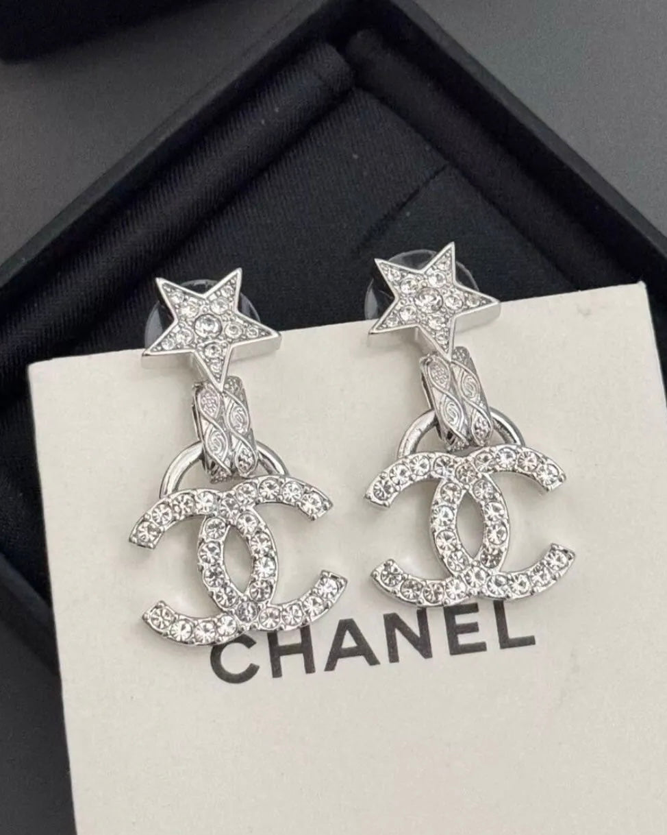 CC Star Silver Earrings (With Box)
