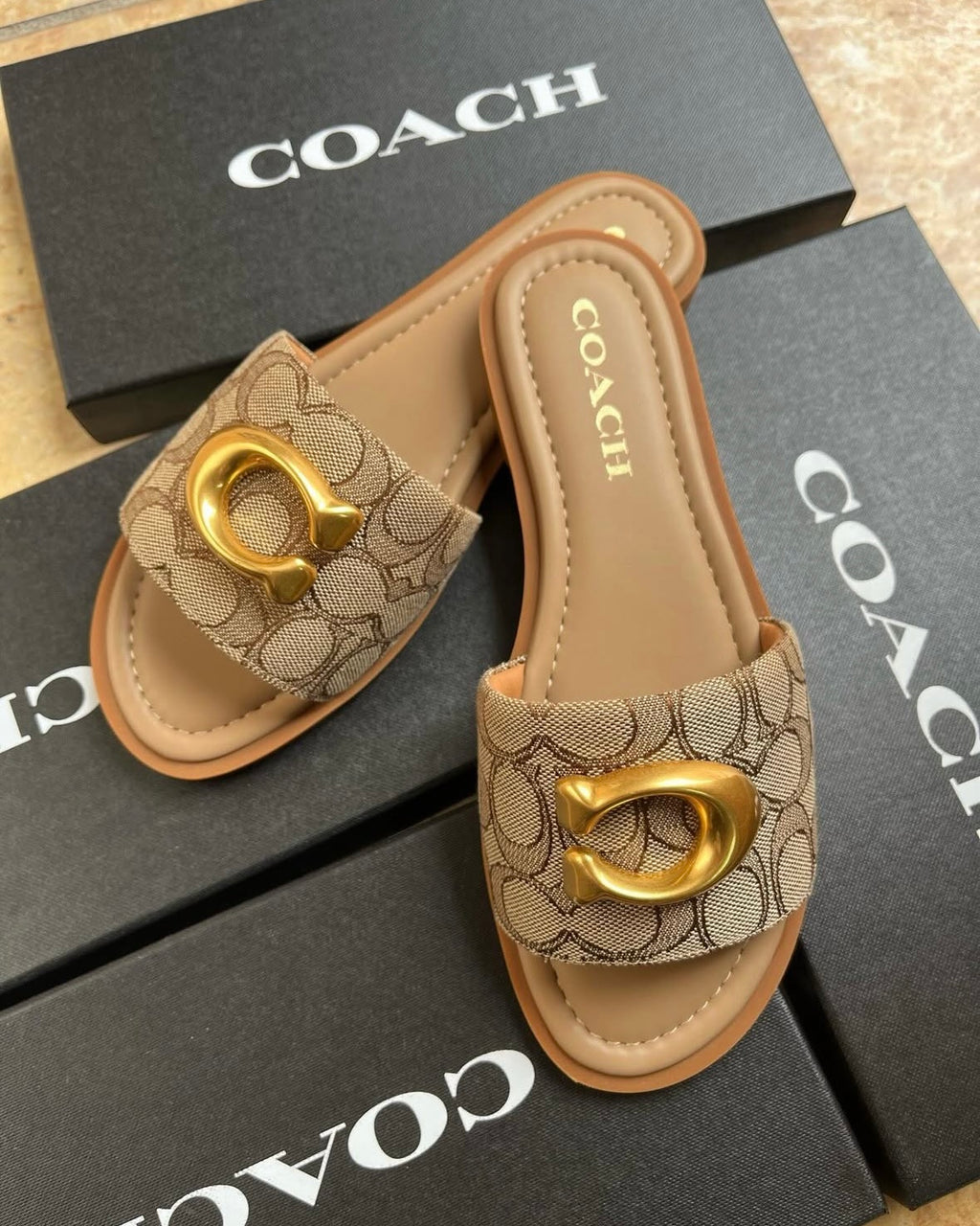 Gold C Monogram Brown Sandals