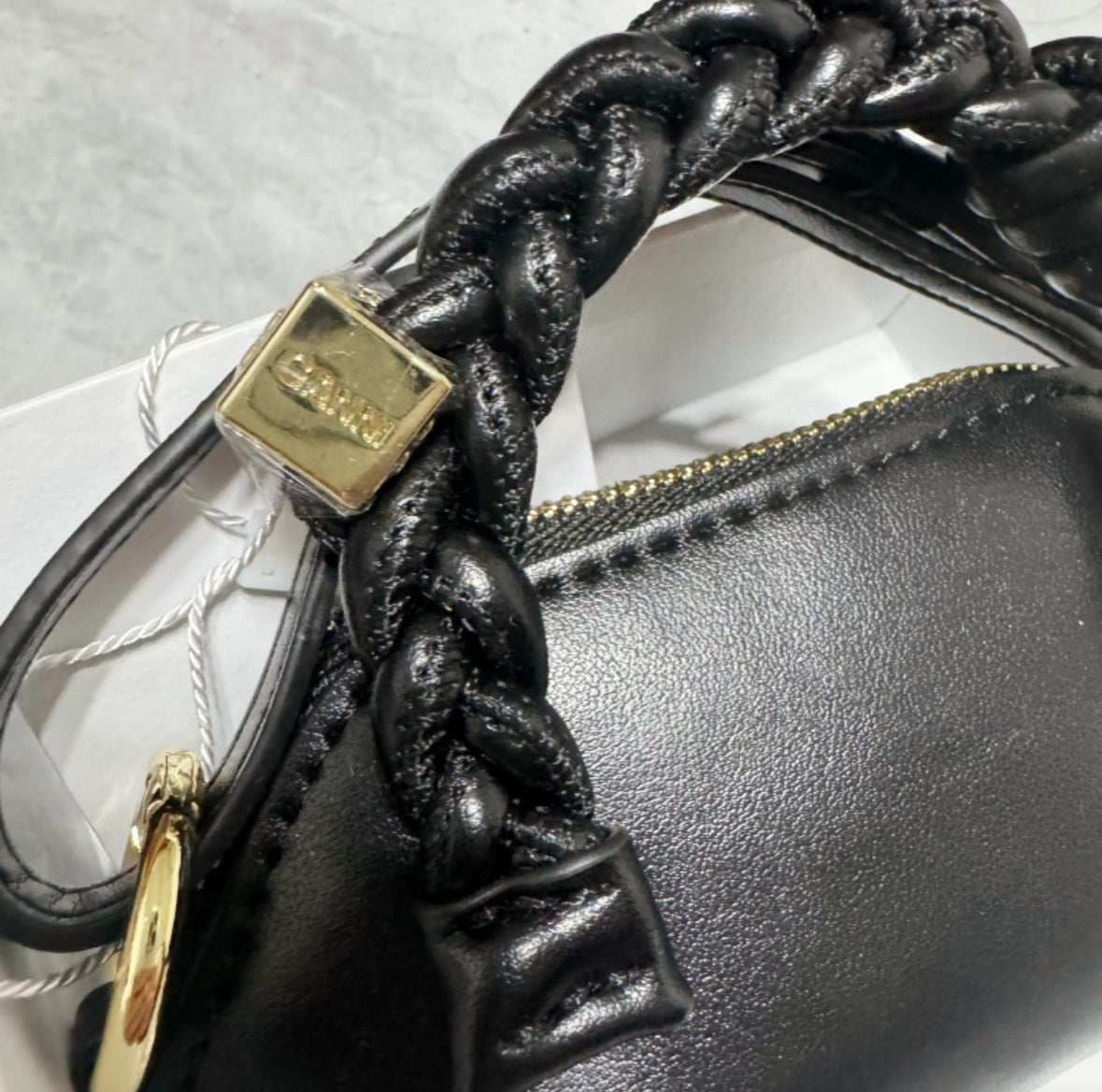 Black Leather Rope Handle Mini Handbag