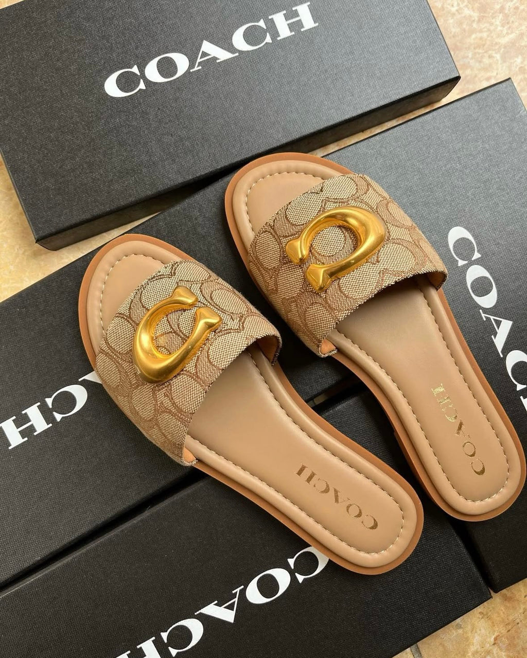 Gold C Monogram Brown Sandals