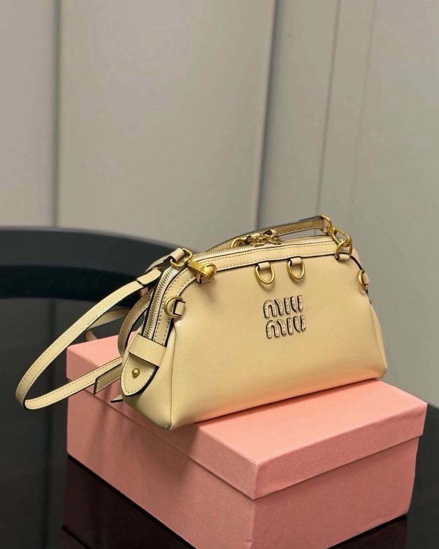 Gold Ring Double Zip Patent Leather Bag