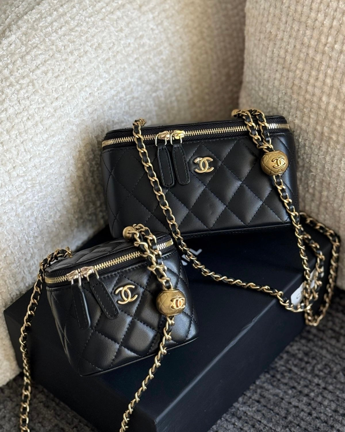 Black Quilted Gold Chain Box Bag