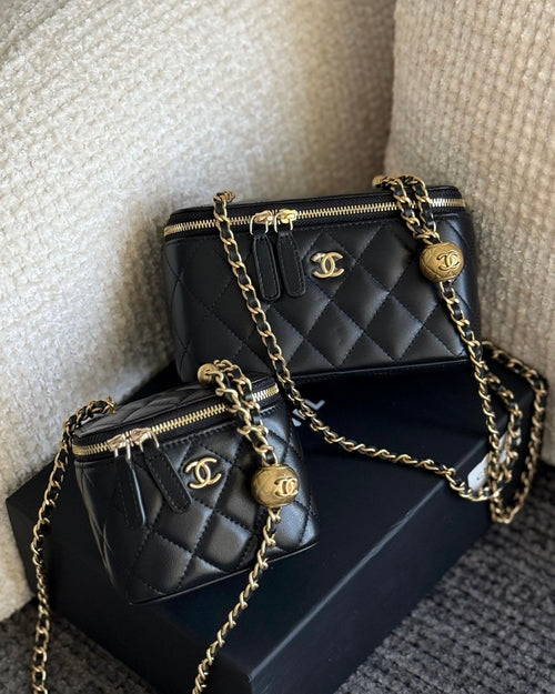 Black Quilted Gold Chain Box Bag
