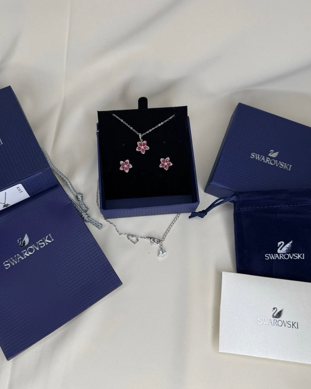 Pink Flower Necklace & Earrings Set