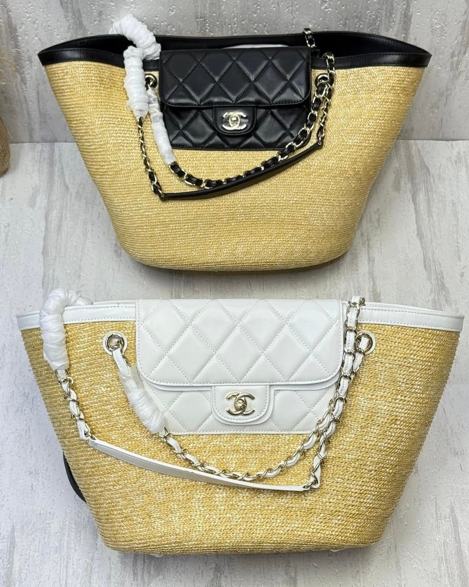 CC Woven Bucket Beach Bag & Wallet