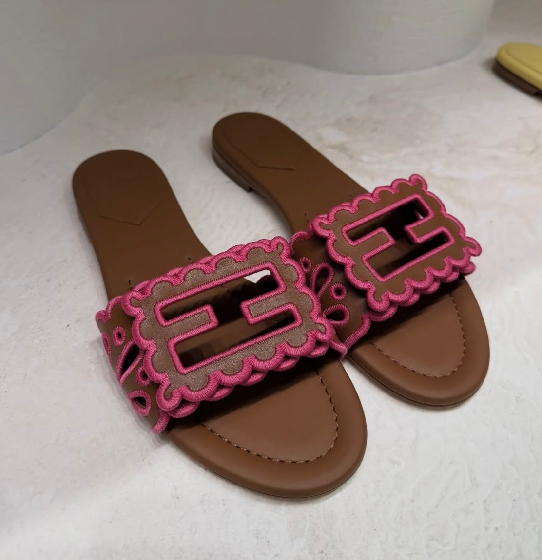 Baguette Scalloped Edge Flat Sandals