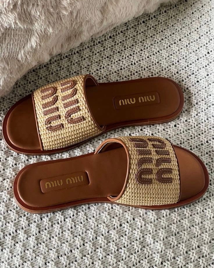 Leather detail rattan woven sandals