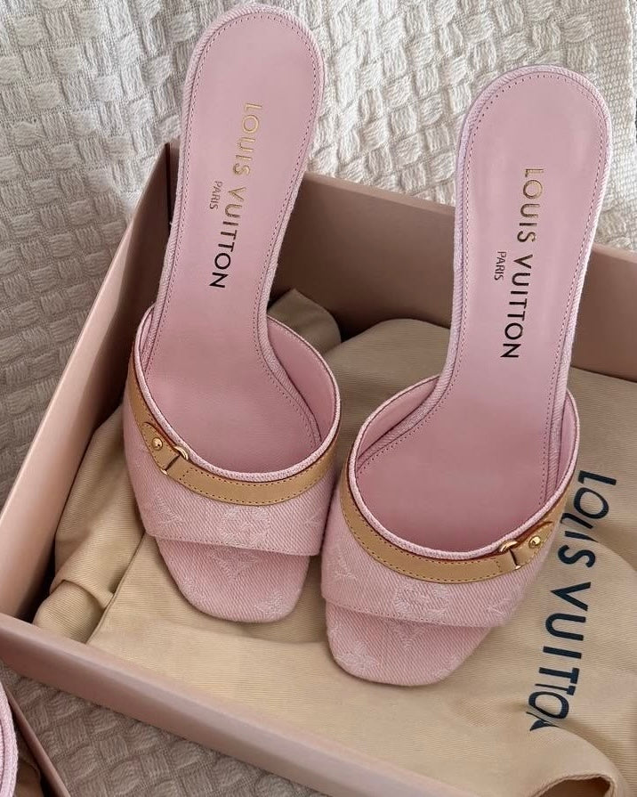 Pink Denim Kitten Heels (With Box)