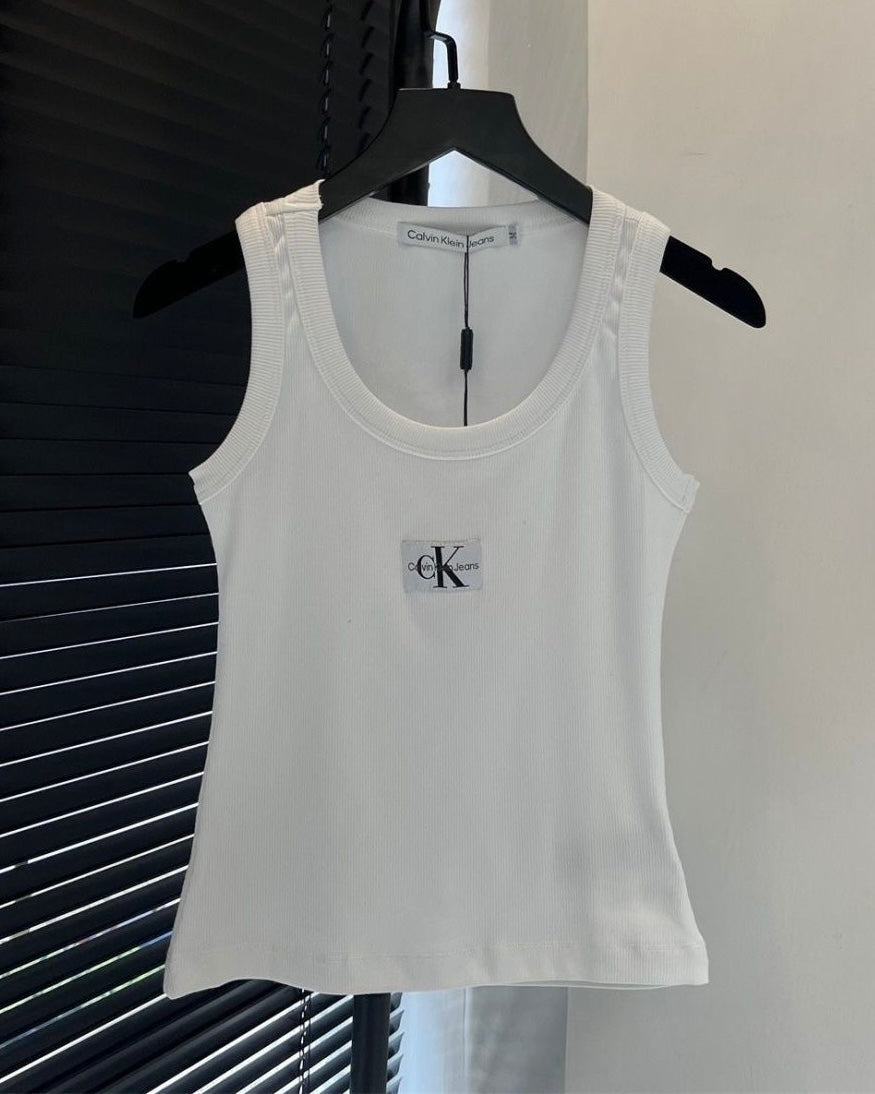CKJ White Ribbed Tank Top