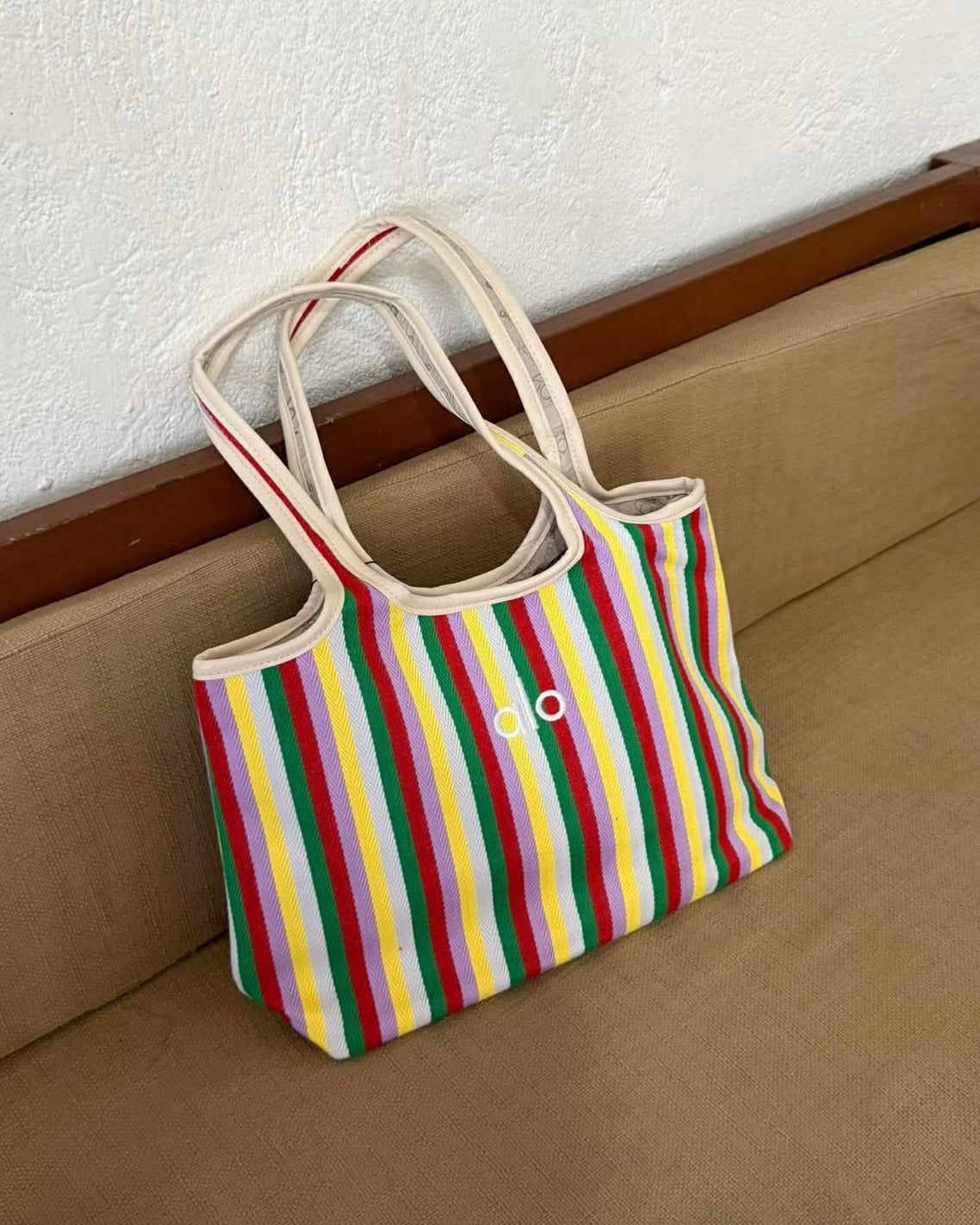 Striped Canvas Yoga Tote Bag