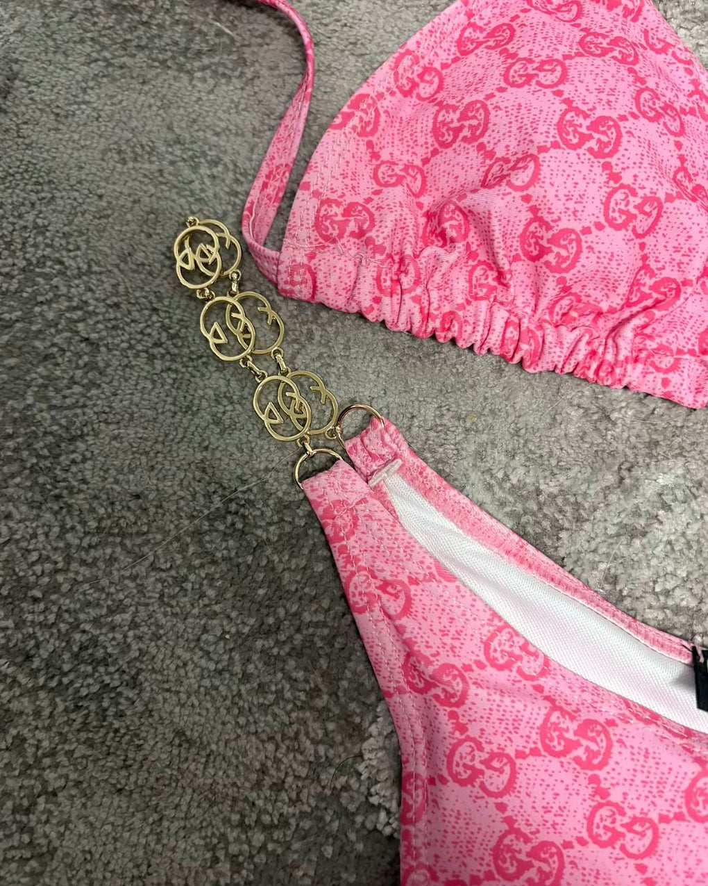 GG Pink Monogram Gold Strap Bikini