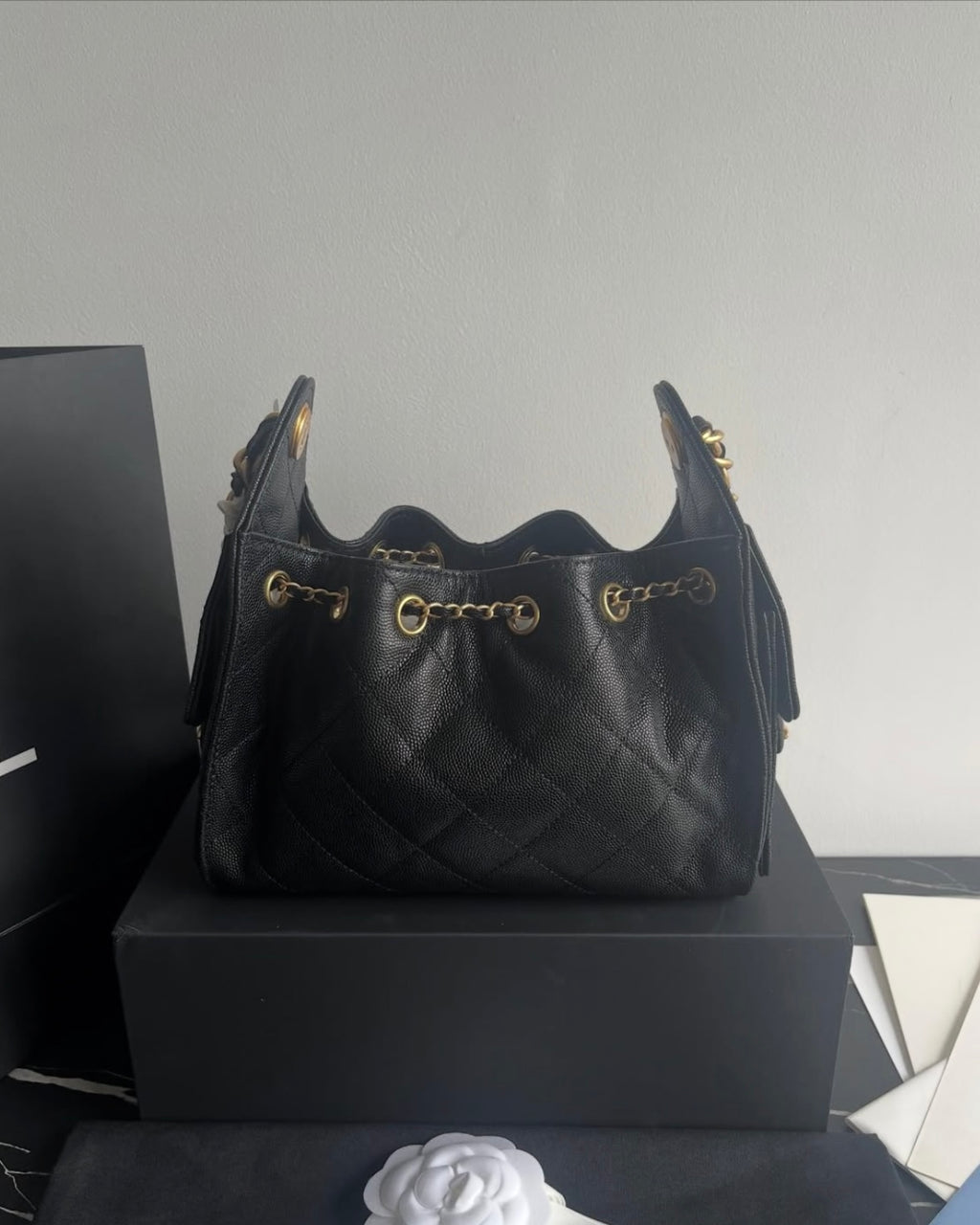 Black Leather Small 25cm Hobo Bag