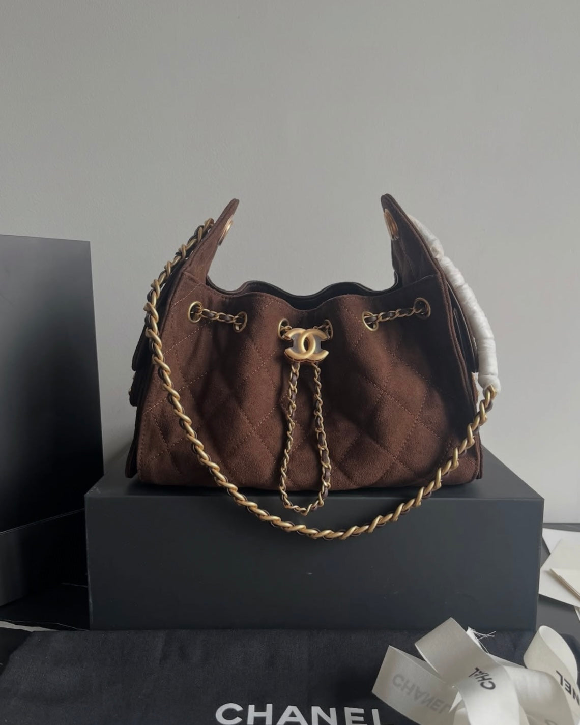 Brown Suede Mini 20cm Hobo Bag