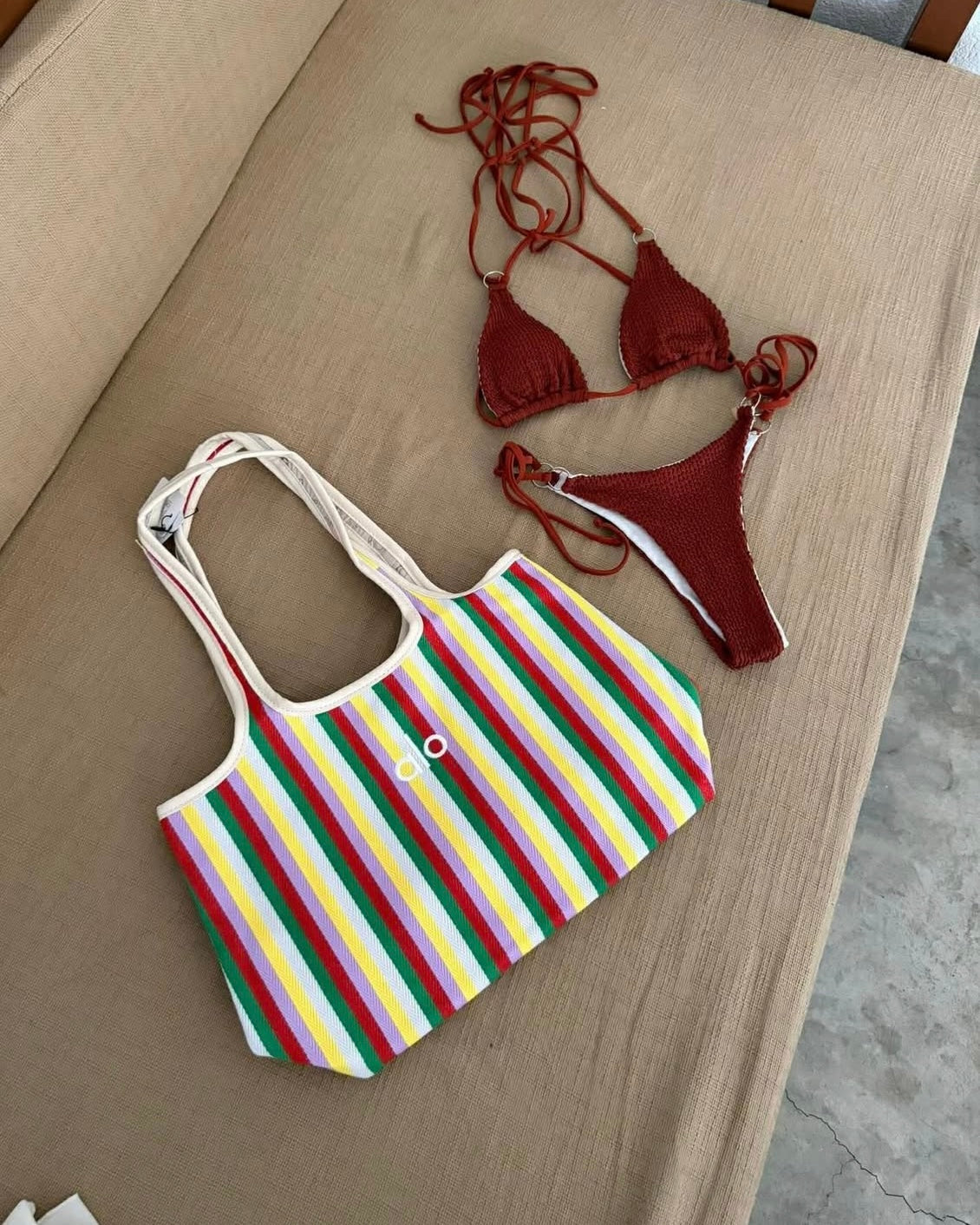 Striped Canvas Yoga Tote Bag