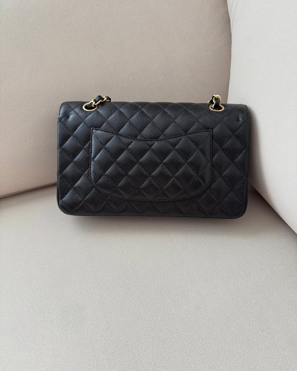Black Quilted Gold 26cm Flap Bag
