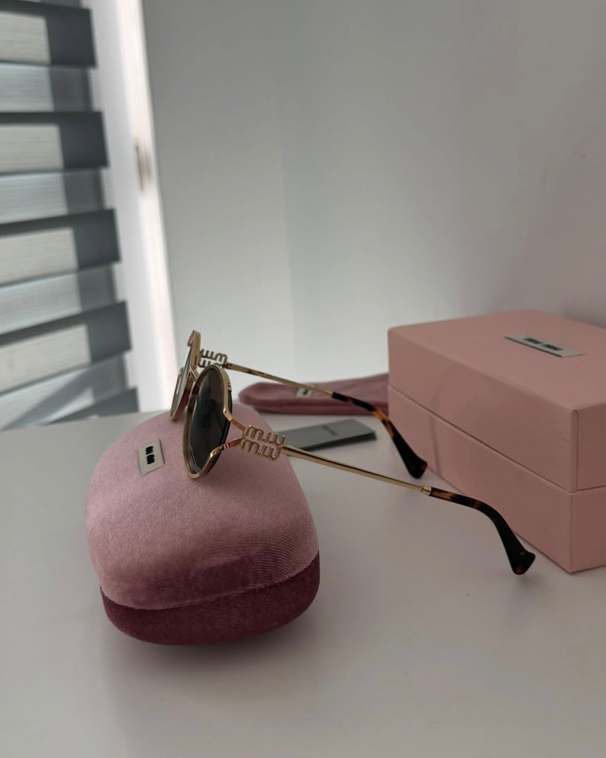Gold Metal Oval Frame Sunglasses (with case and box)
