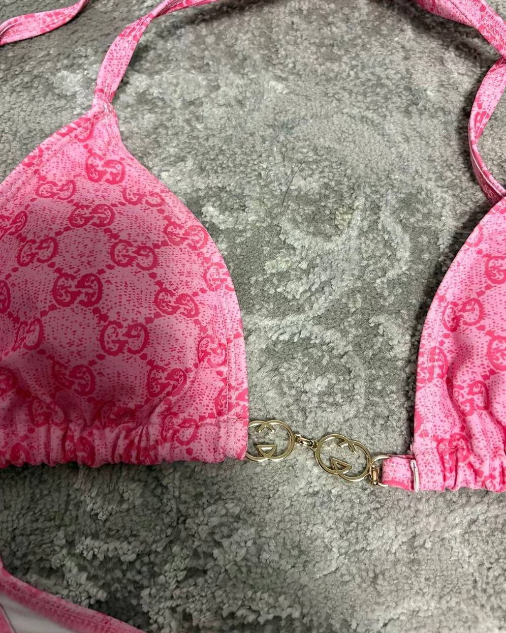 GG Pink Monogram Gold Strap Bikini
