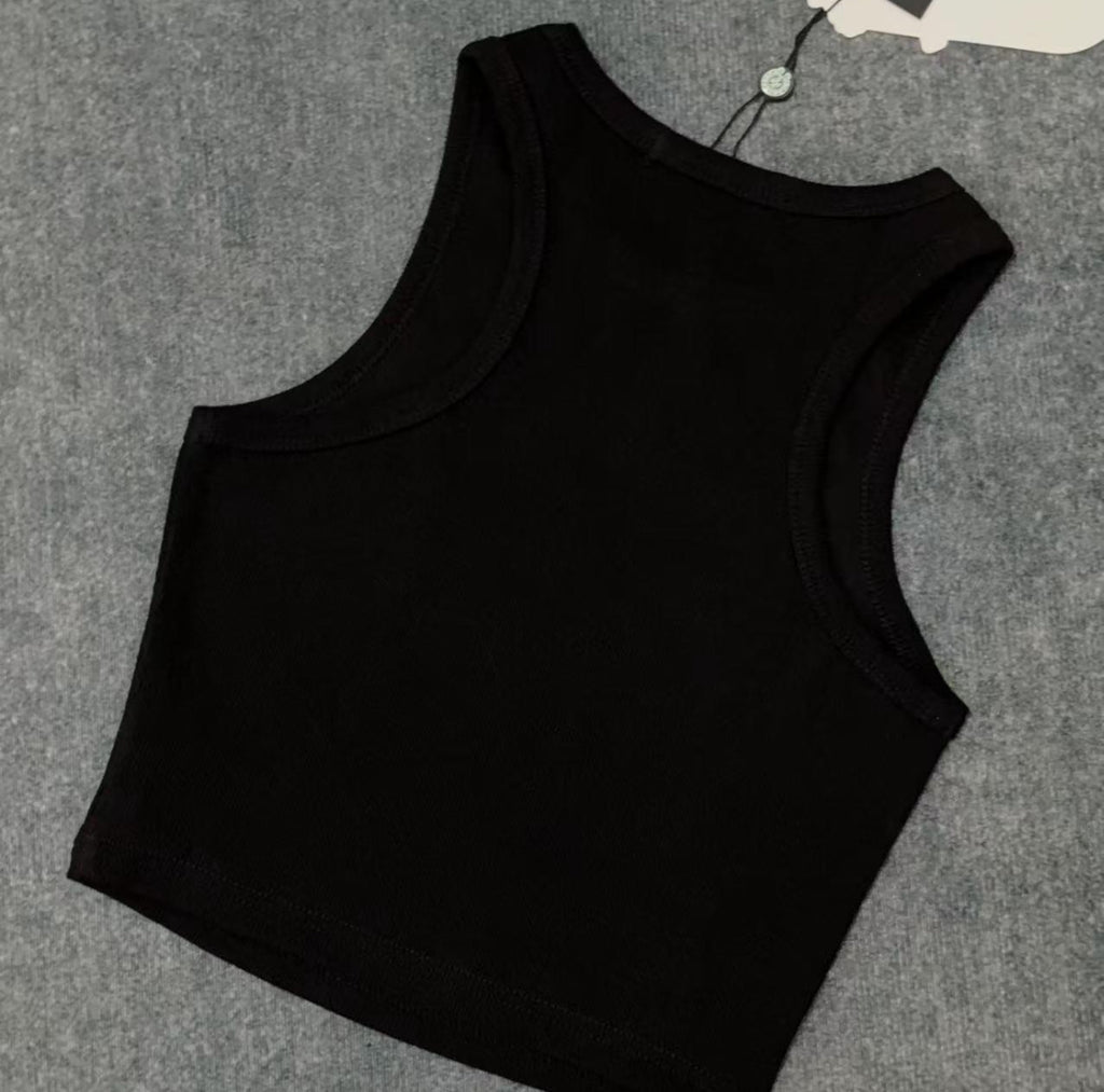 Chrome Cross Black Cropped Tank Top