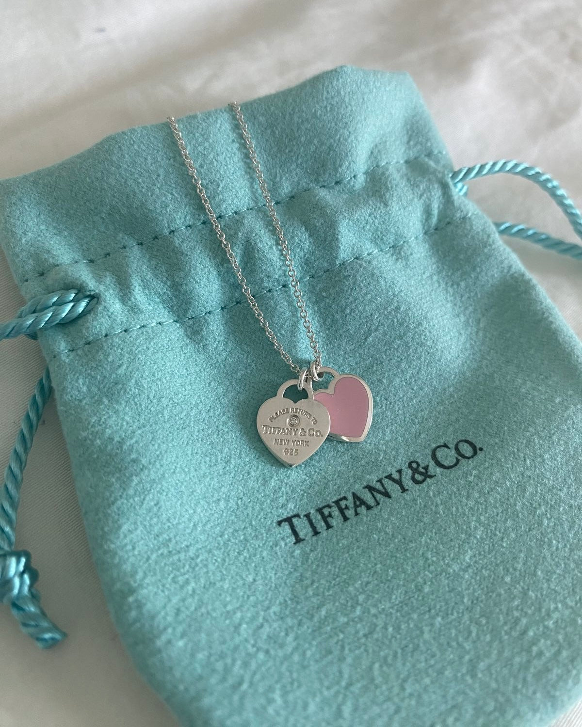 Pink Heart Rhinestone Stainless Steel Waterproof Necklace