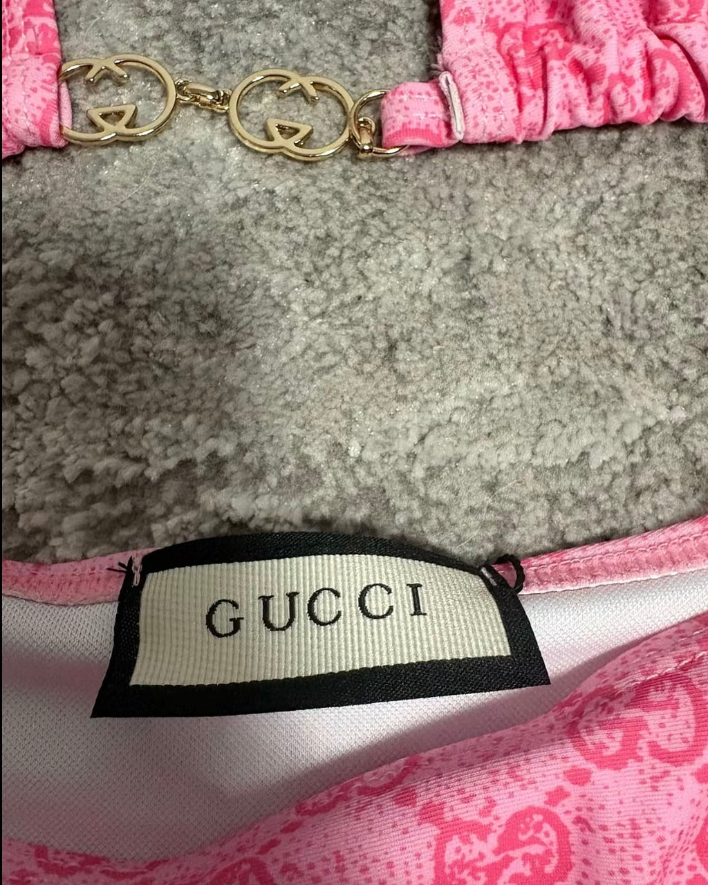 GG Pink Monogram Gold Strap Bikini